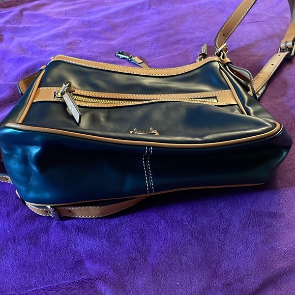 Dooney & Bourke 1975- Leather Crossbody, Navy Blue with Tan Leather Trim - Picture 2 of 5